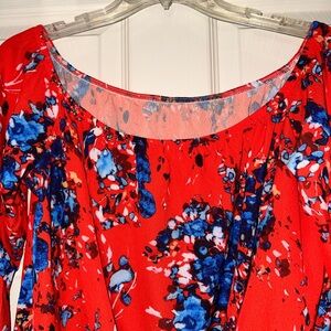 Vibrant Floral Red and Blue Blouse